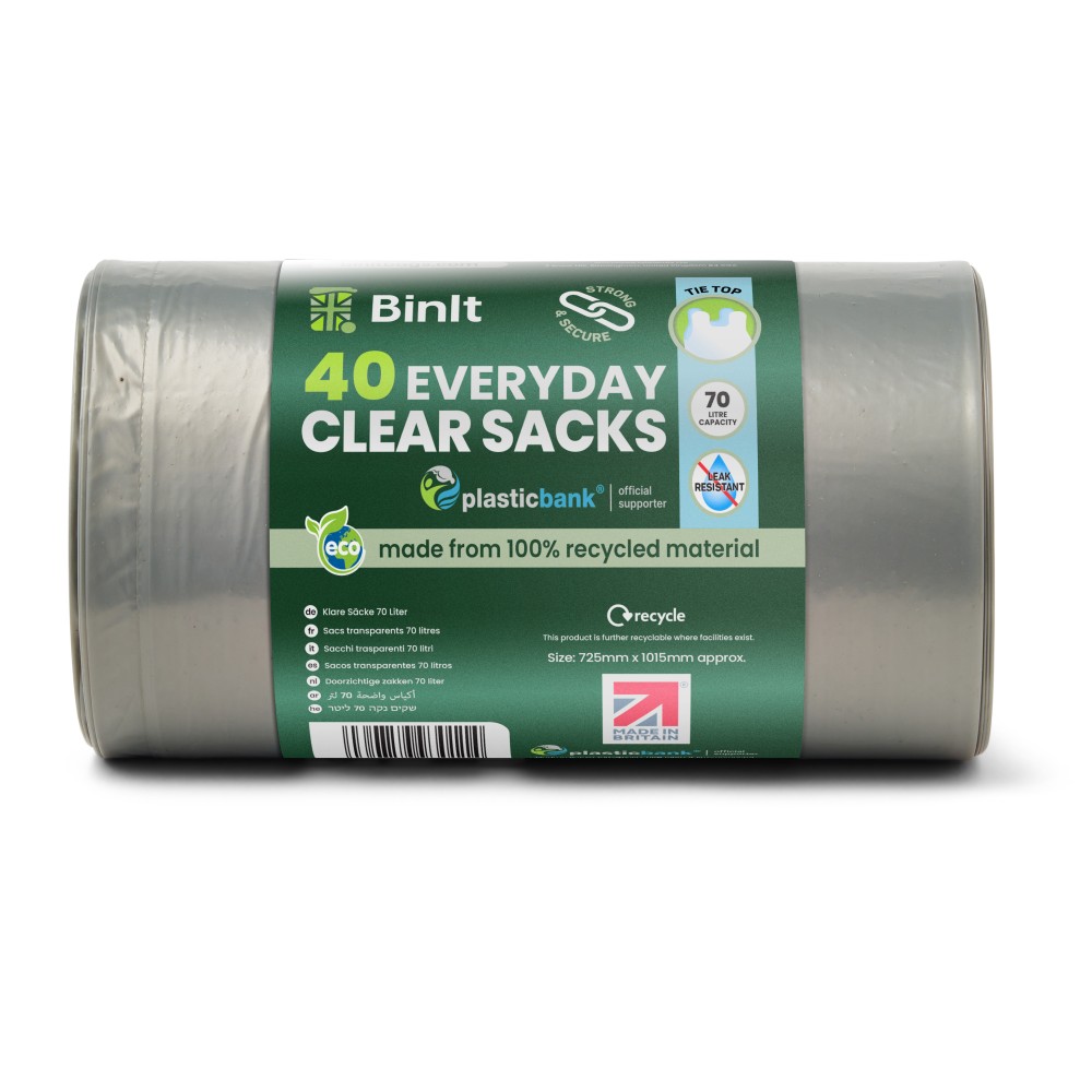 Everyday Use 40 Clear Large 70L Strong & Secure, Tear Resistant, Tie Top Recycling Sacks, Bin Bags